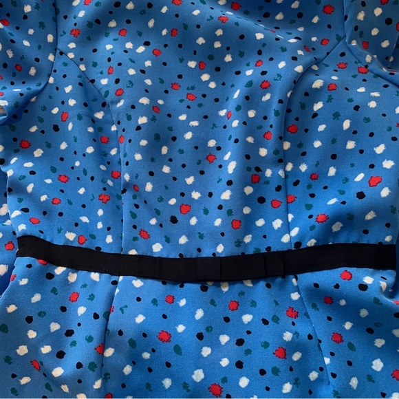 ISAAC MIZRAHI BLUE SHORT SLEEVE CONFETTI DRESS  RIBBON BELT - Picture 6 of 16